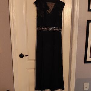 J. Peterman Black Midi Dress with Embellished Waist